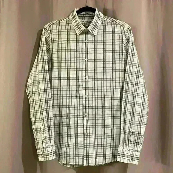 Men’s Express Plaid Long Sleeve Button-Down - Picture 1 of 6